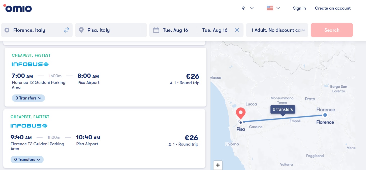 Florence to Pisa by bus
